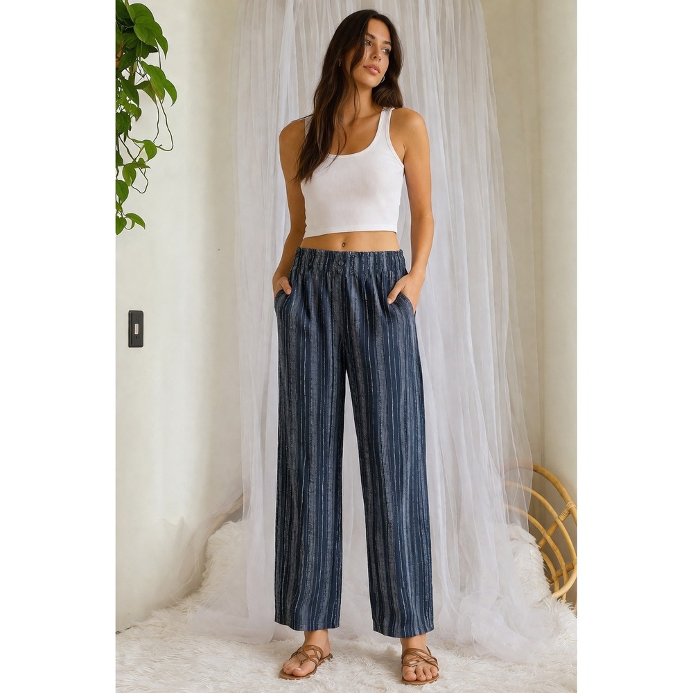 Bohemian Casual Linen Blend Relaxed Fit Pants Beach‎ Vacation Resortwear Size M